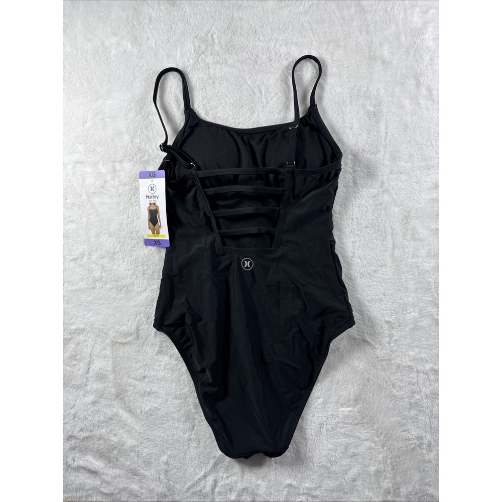 Hurley One-Piece Swimsuit UPF 50+ Stretch  Strappy Back Shelf Bra Black Size XS - Picture 6 of 8